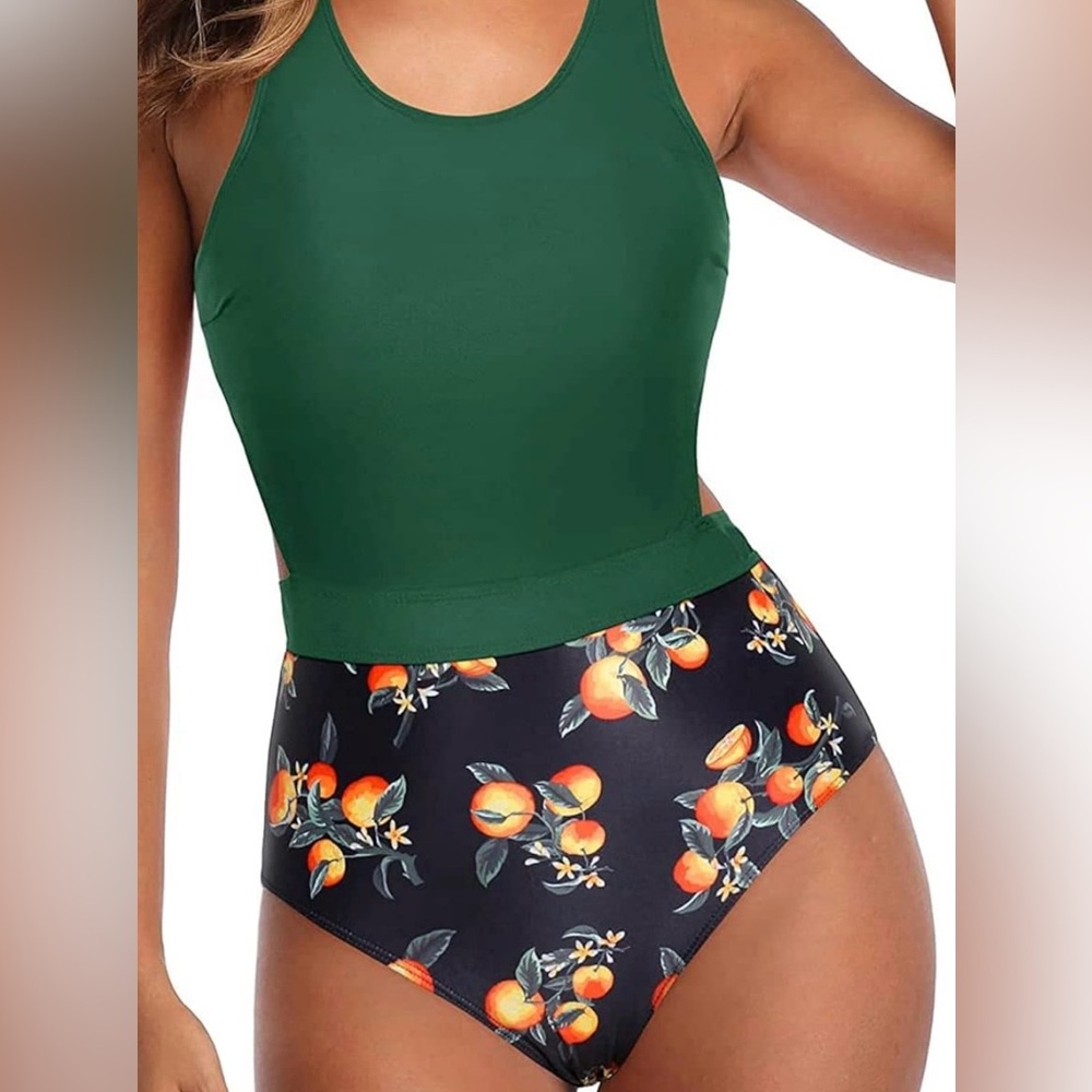 Green and Orange Floral Swimsuit